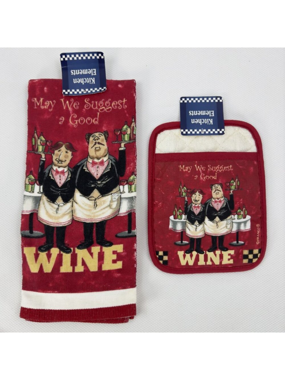 Good Wine Kitchen Towel and Pot Mitt Set Kitchen Elements Red Franco Kohls NEW